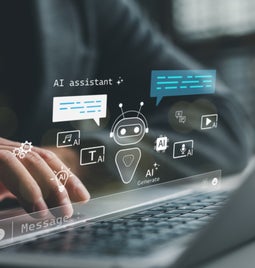 AI website tools floating above a laptop