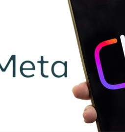 Instagram Edits logo on a phone held next to the logo of its parent company, Meta