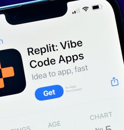 Smartphone screen showing the Replit: Vibe Code Apps listing with a 