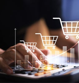 shopping cart hologram on calculator