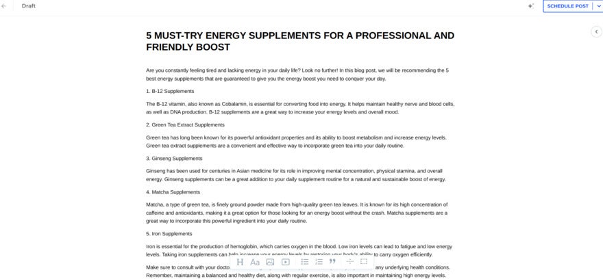 white page with black blog post writing on