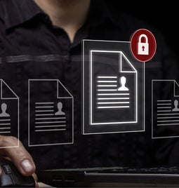 man using mouse to scross between pages with an icon of a locked page overlayed