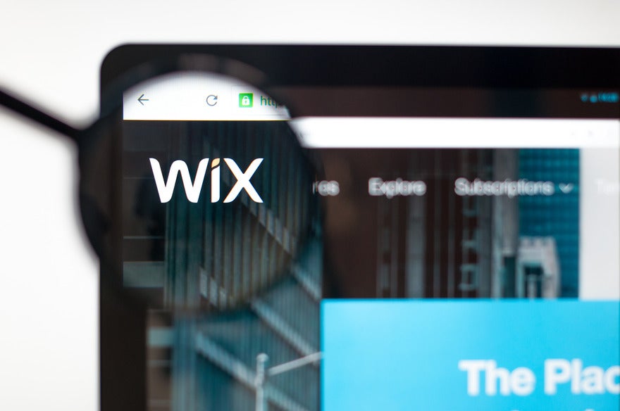 Magnified look at the Wix logo on its website homepage