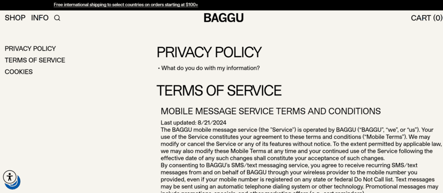 Baggu privacy policy page