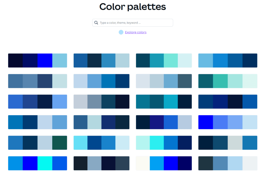 Canva color scheme options for the search "blue"