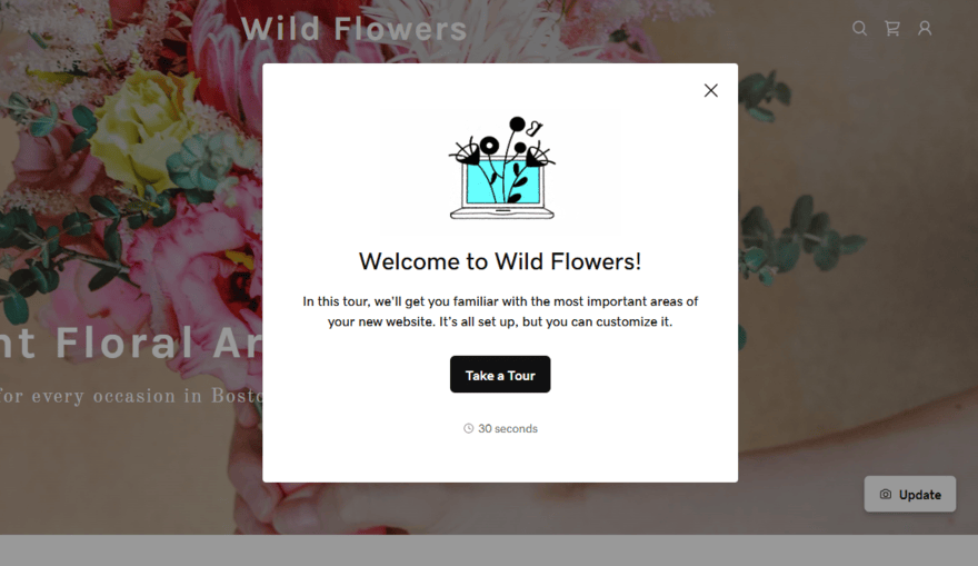 Tutorial pop up box in GoDaddy's website editor