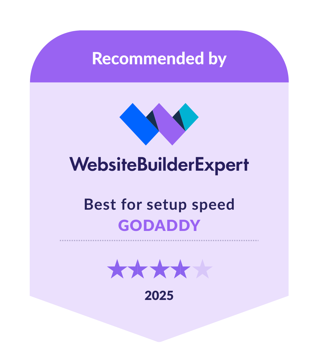Badge showing GoDaddy as fastest builder to setup in our 2025 research