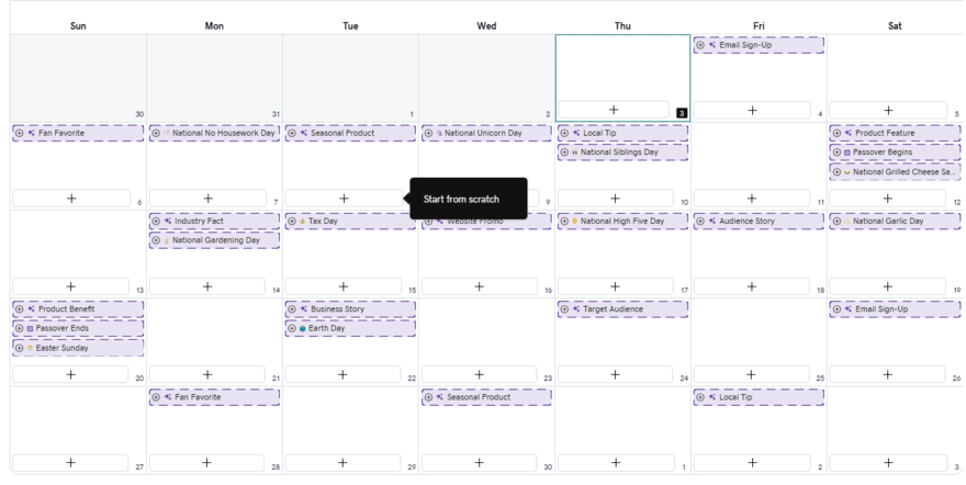 GoDaddy social calendar for April
