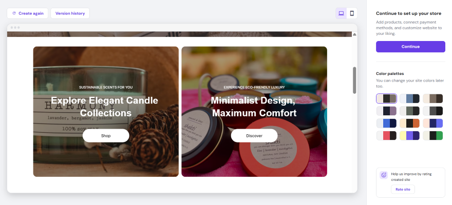 A Hostinger website open in the editor in desktop view