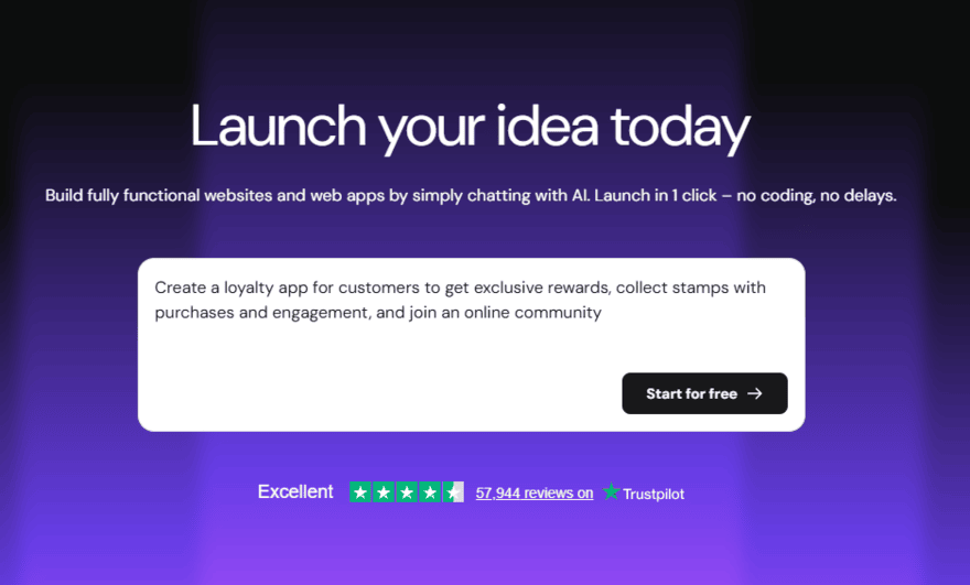 Hostinger Horizons prompt box showing a prompt for a customer loyalty app