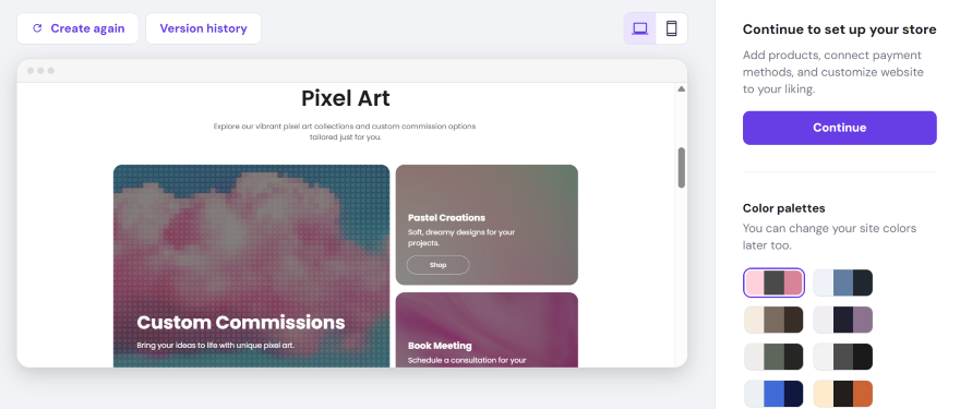 Screenshot of a pixel art website interface featuring sections for custom commissions, pastel creations, and booking consultations.