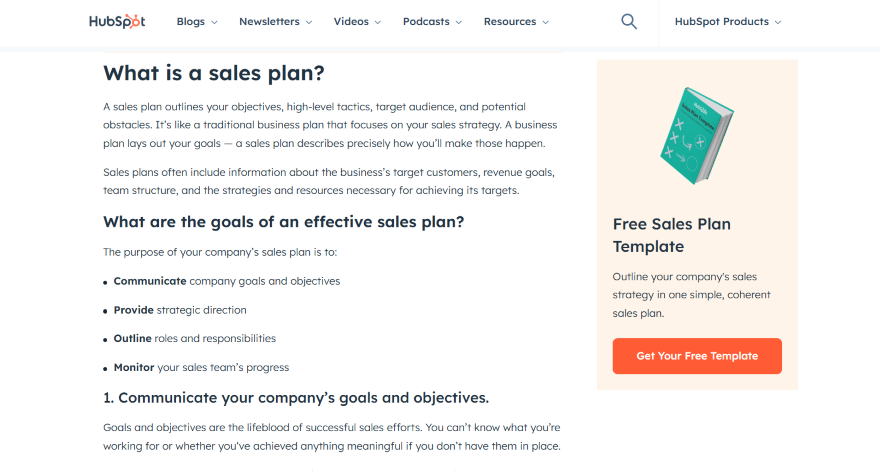 Screenshot of a blog post on HubSpot's website with headers, short paragraphs, and butter points.