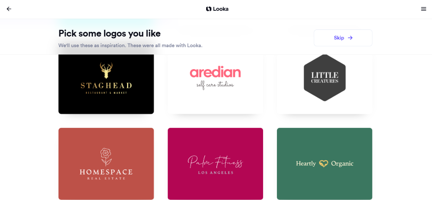 A selection of six logos with varied designs, including a restaurant, real estate, and wellness brands.