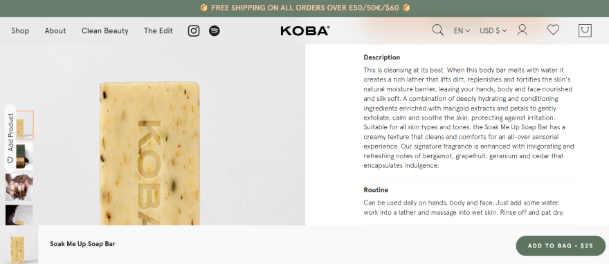 Natural skincare soap from Kobab, featuring key product information and benefits for healthy skin