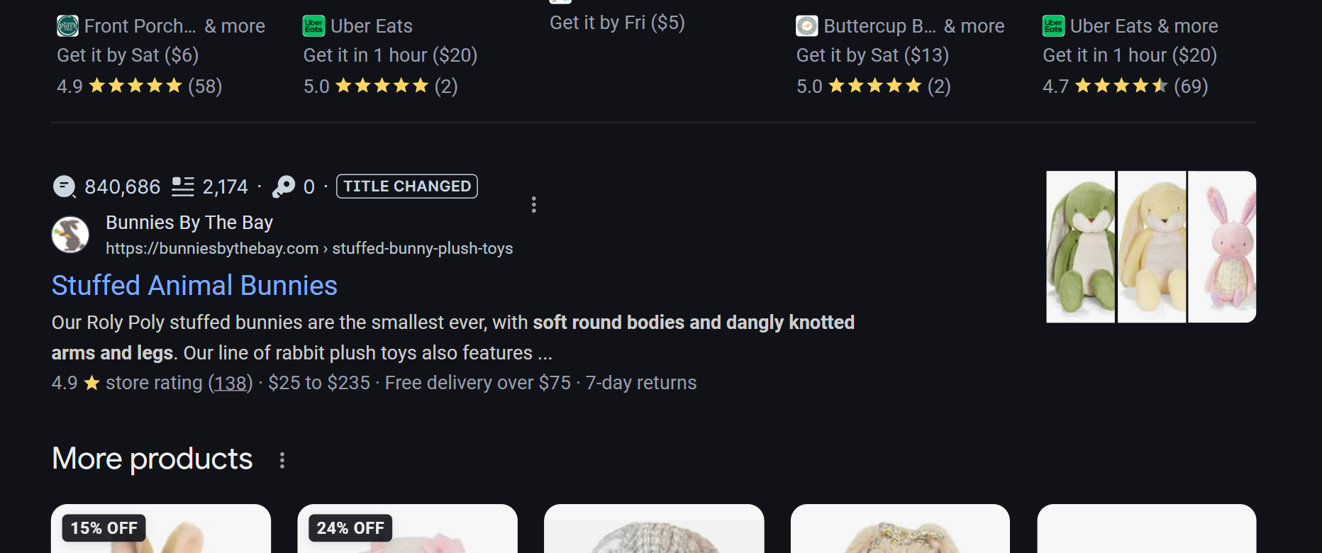 Screenshot of a store's website meta title displayed within Google search results page.