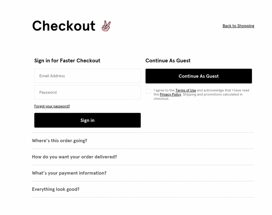 Glossier&rsquo;s checkout page