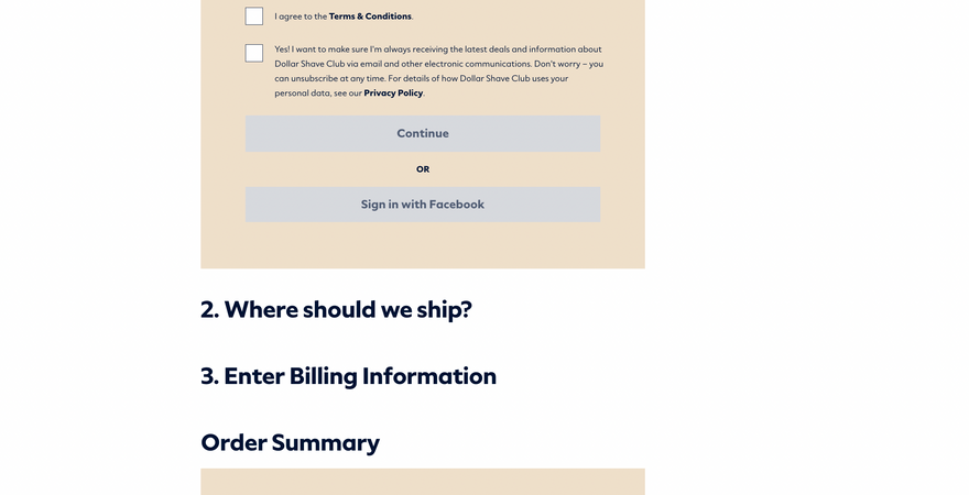 Dollar Shave Club&rsquo;s checkout page
