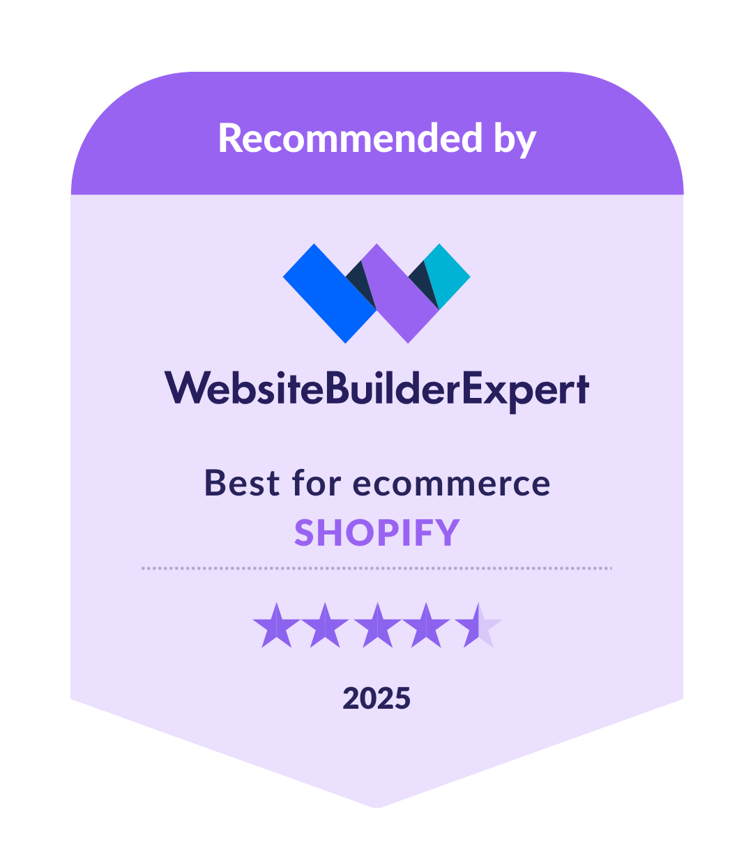 Badge showing Shopify as best for ecommerce in our 2025 research