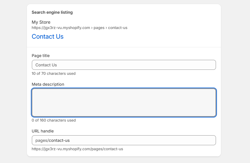 Shopify's SEO page settings