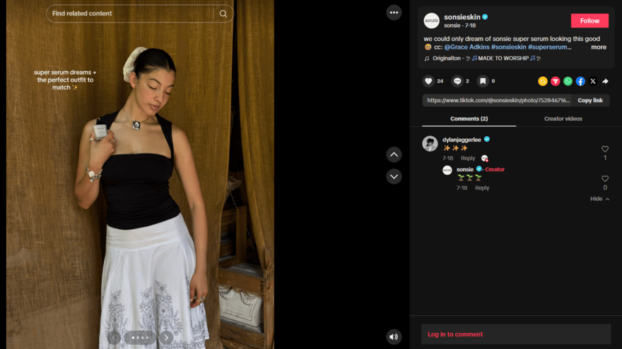 Sonsie Skin TikTok content