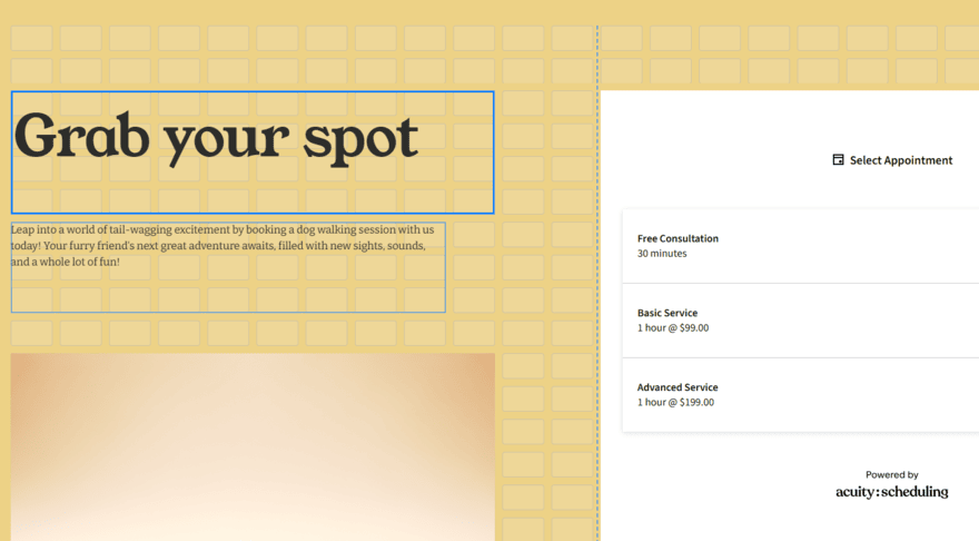 Squarespace's grid overlay in the website editor appearing when moving a text box