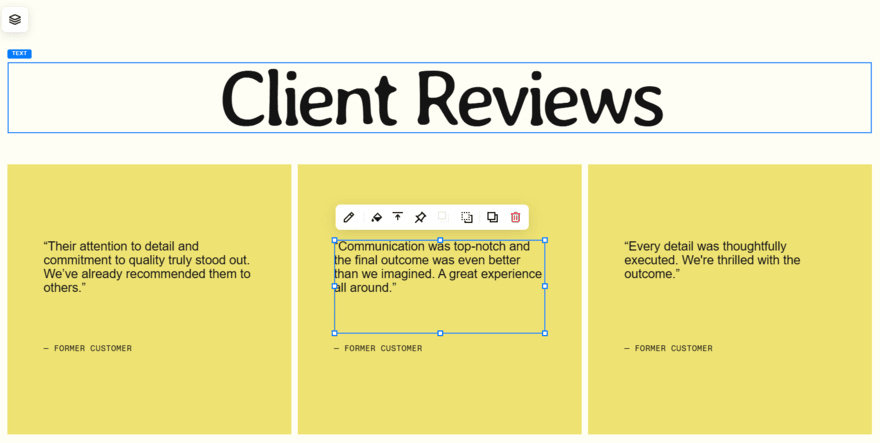 Client review blocks in Squarespace's website editor