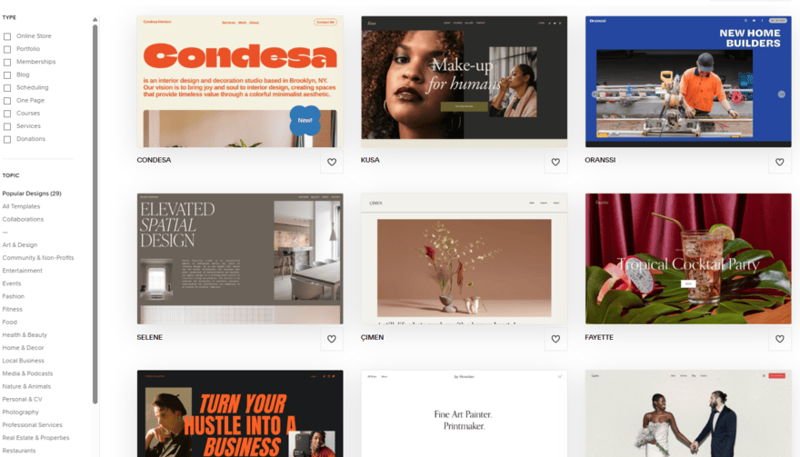Squarespace template library