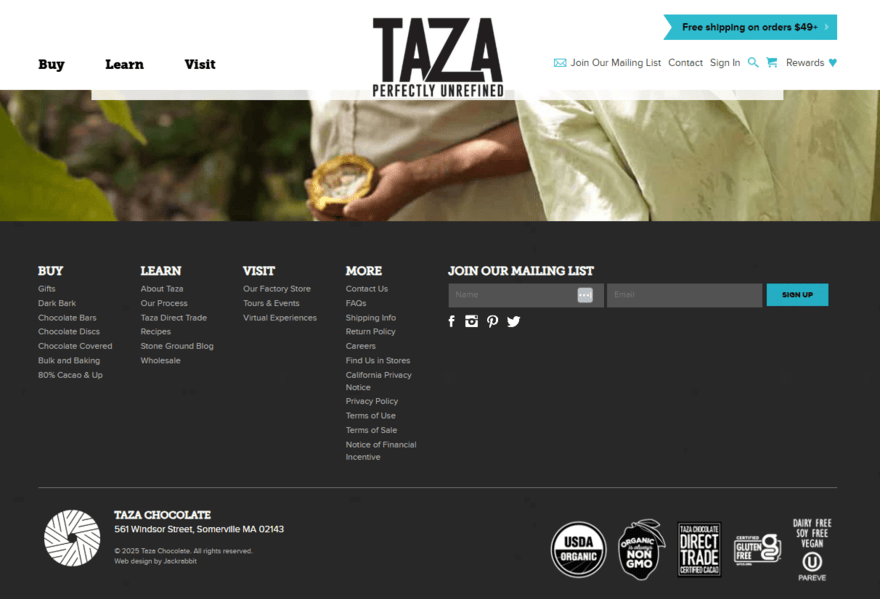 Taza trust seals in website footer