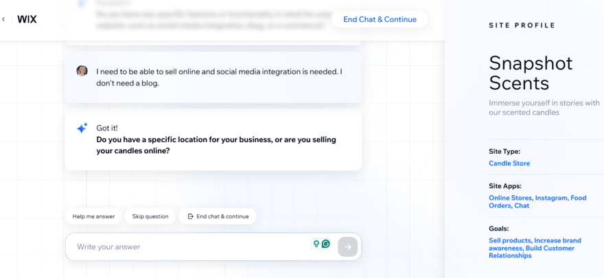 Wix AI builder chatbot