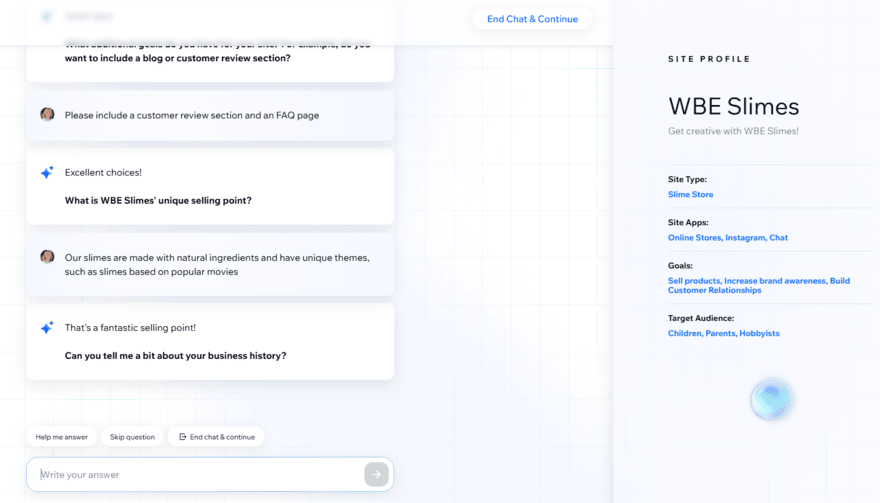 Wix AI builder chatbot