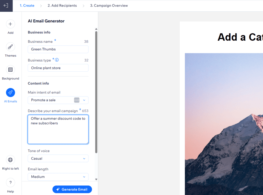 Wix AI email generator