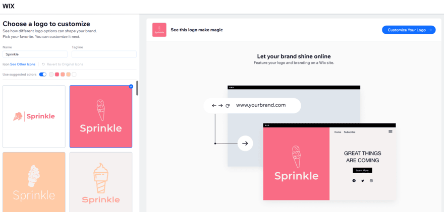 Wix AI Logo Maker designs based on AI chatbot brief for an ice cream store