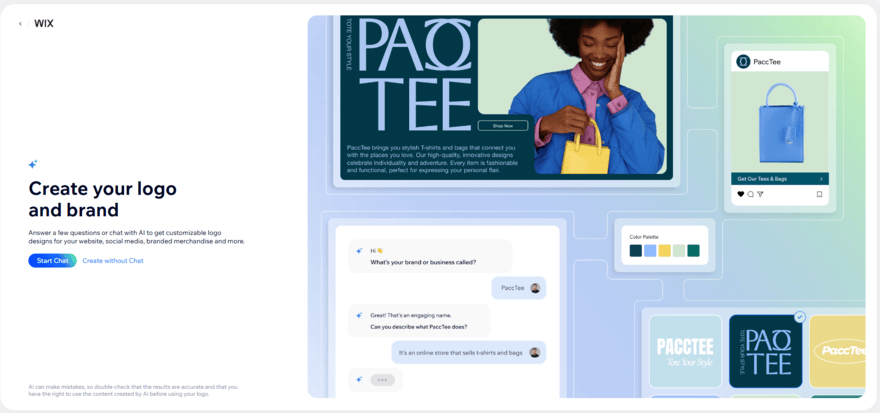 Wix AI Logo Maker start chat screen