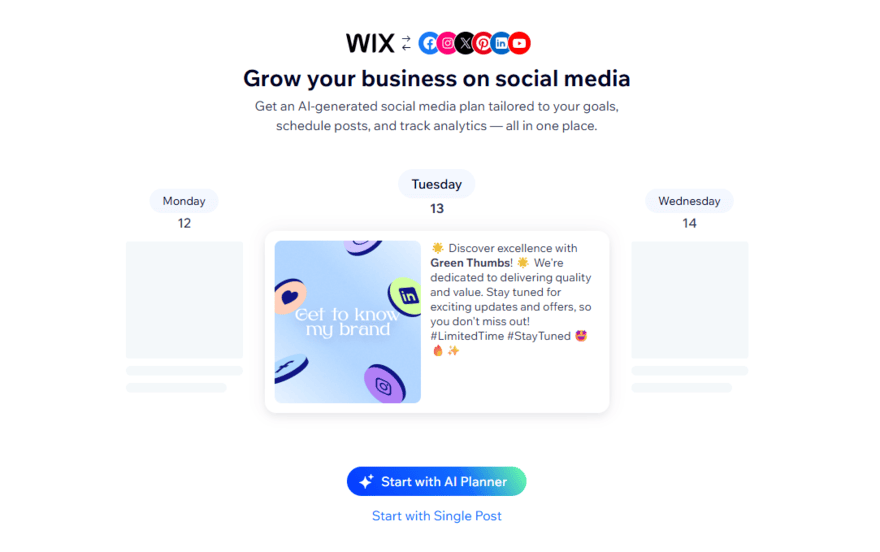Wix's AI social media planner starting point