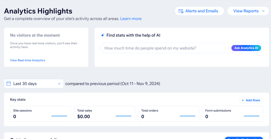 Wix analytics dashboard