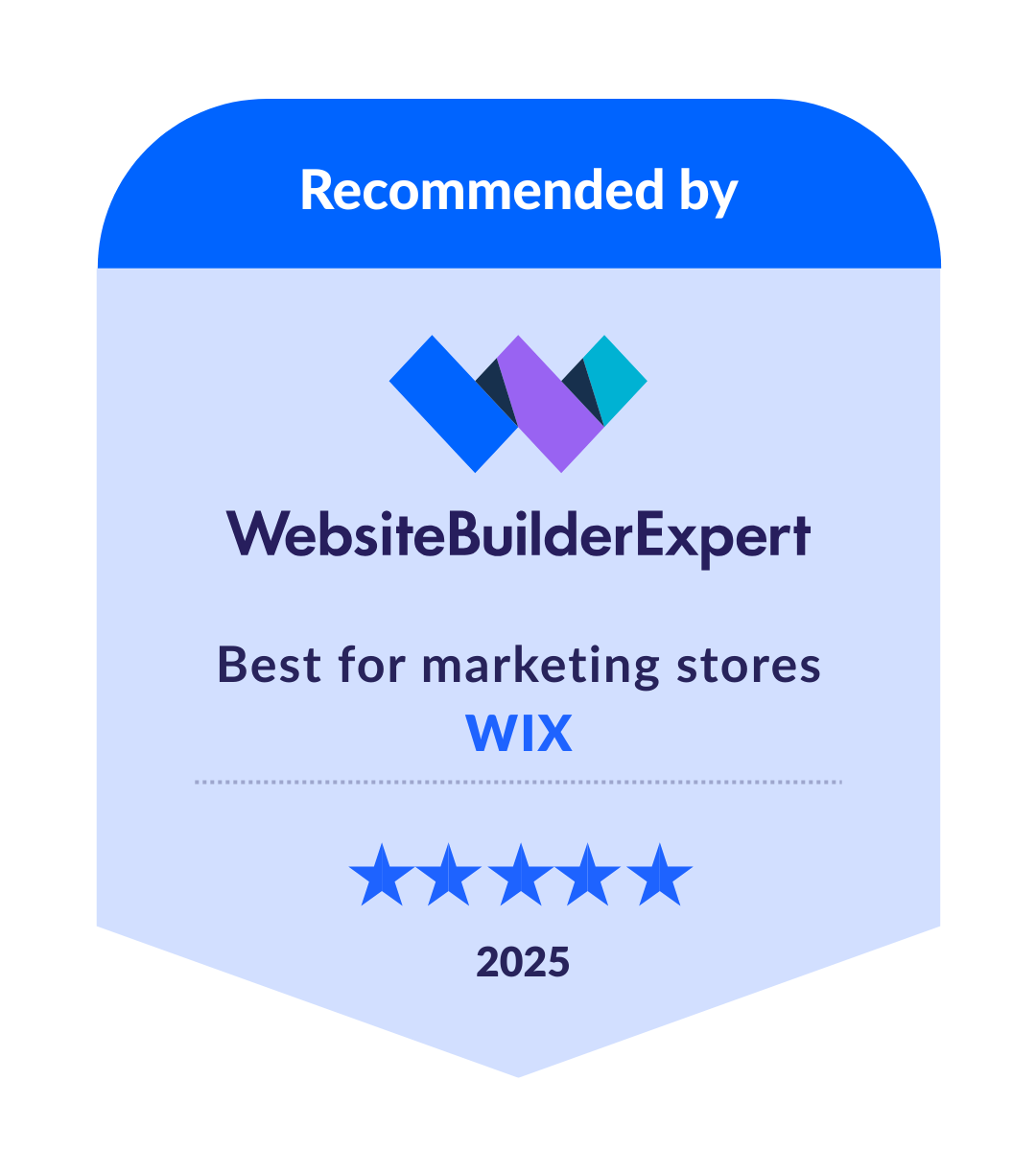 Badge showing Wix as the best for marketing stores in our 2025 research
